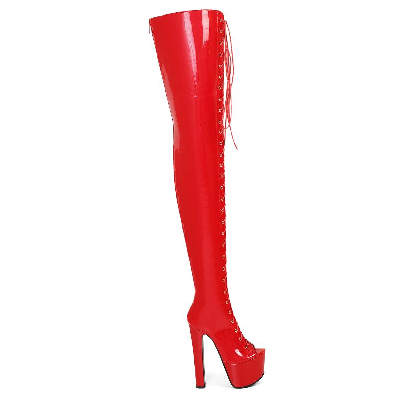 Super High Boots Women Lace Up Autumn 17cm High Heels Over the Knee Boots Platform Long Stripper Fetish Shoes Lady Large Size 46