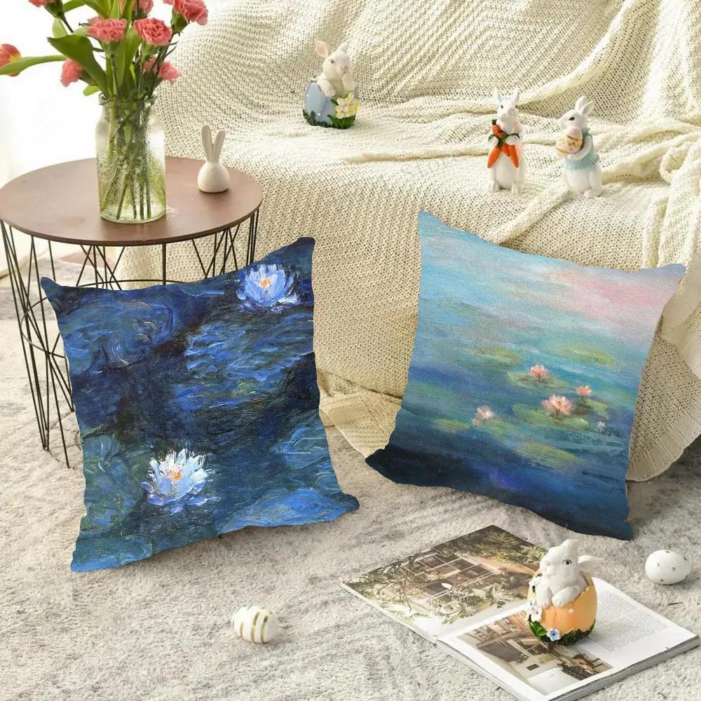 1pc Claude Monet Pillow Case Square Bedroom Sofa Leisure Comfort Cushion Car Living Room Home Decoration