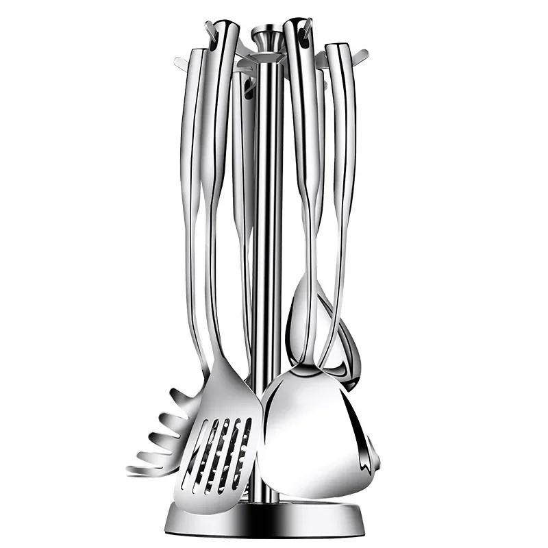 Siebenteilige Kochschaufel, Suppenlöffel, Bratschaufel, Sieb, Küchenzubehör, Spachtelwerkzeuge aus medizinischem Edelstahl 316