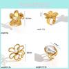 Vintage French Floral Open Steel Ring With Gold Plating For Women