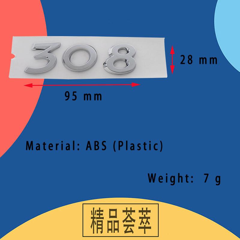 3D Premium ABS 308 Letters for 308 Car Fender Trunk Rear Bonnet Decal Emblem Badge Sticker