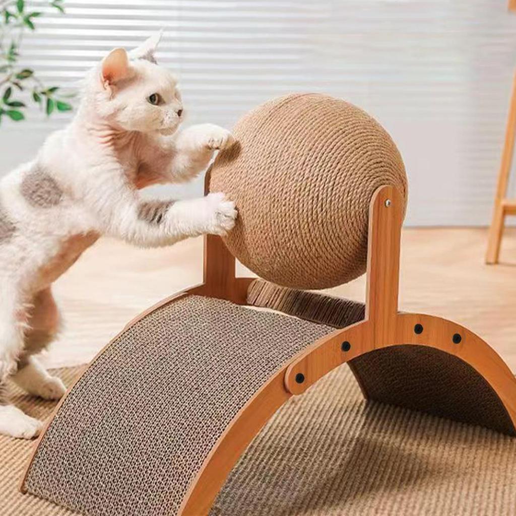 1PC Cat Scratcher Ball Cat Scratching Ball Scratcher Toy with Ball for Cats And Dogs, Interactive Solid Wood Scratcher Toy