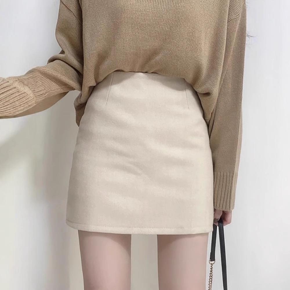 Women's Black Wool Midi Skirt - High Waist, Bodycon A-line for Autumn/Winter 2025