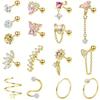 Drperfect 16G Cartilage Earrings Stainless Steel Studs for Women Men Hypoallergenic Screw Back Flower Heart Leaf Design