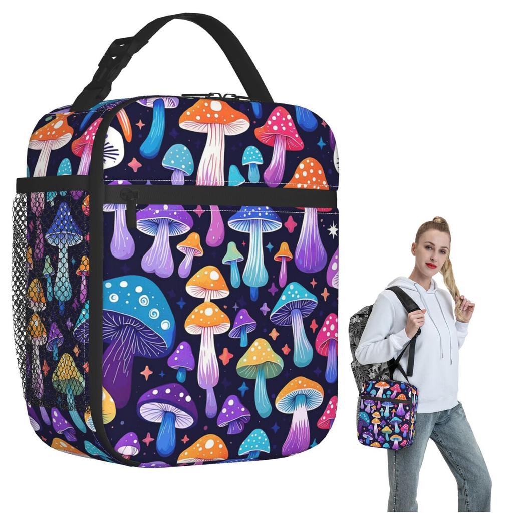 Colorful Magical Mushrooms Pattern Insulated Lunch Bag for Women Kids Leakproof Food Boxes Thermal Lunch Box Tote