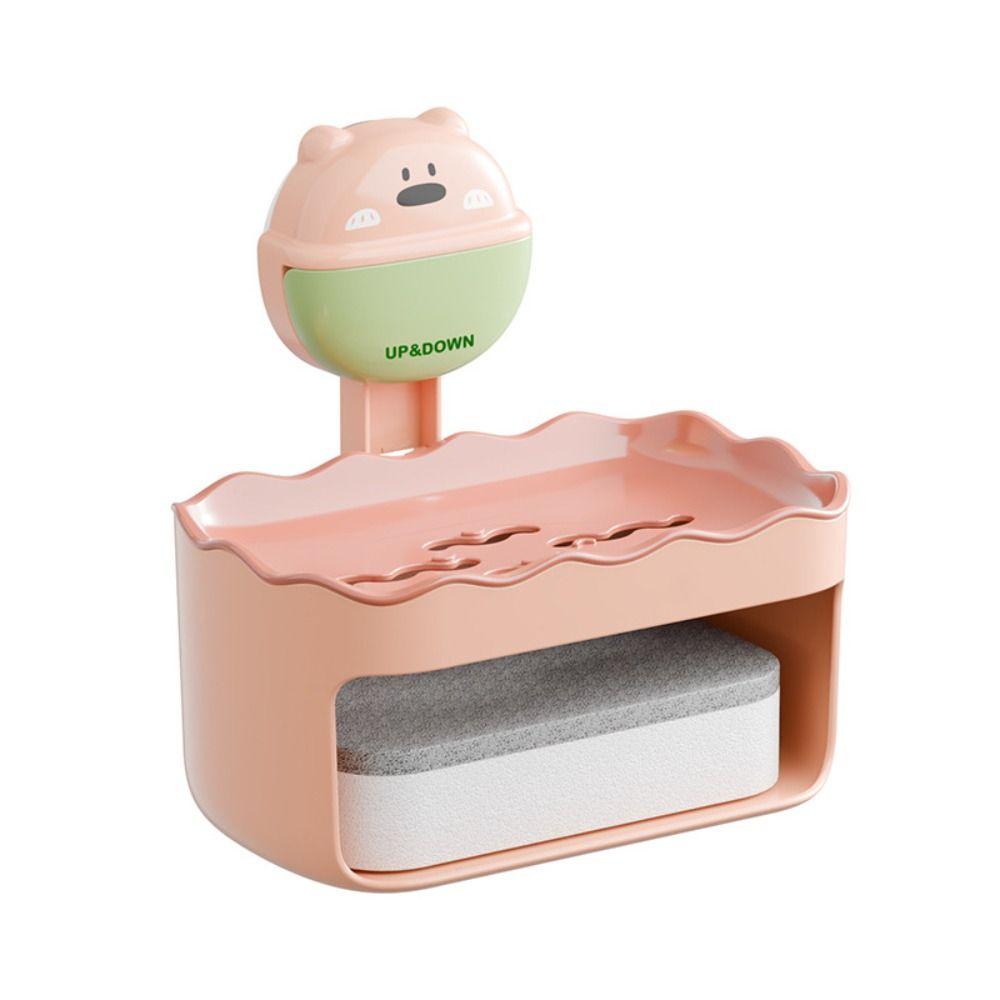 

Креативная настенная мыльница на присоске, без сверления, с губкой, держатель для мыла, водонепроницаемый двухслойный поднос для хранения мыла, для кухни розовый