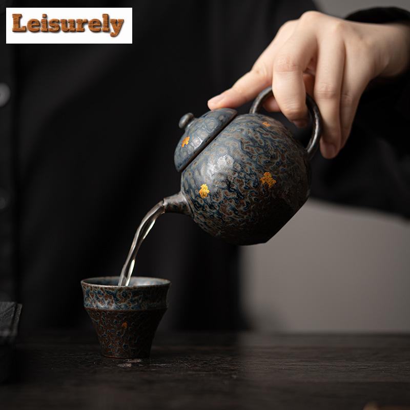 210ml Handmade Pumpkin Teapot Japanese Old Rock Mud Pot Household Tea Maker Kettle with Strainer Aesthetic Teaset Cha Decoration