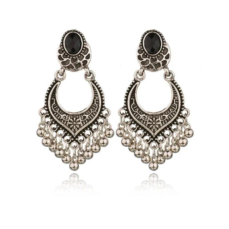 Elegantní Dámská Móda Trendy Boho Malé Korálky Střapec Starověký Náušnice Vintage Náušnice pro Ženy Černé Kamínky Šperky Dárky