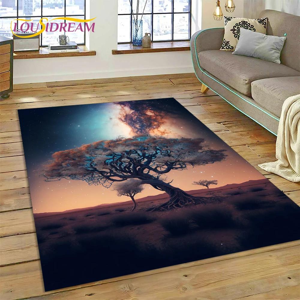 Doğa Yaşam Ağacı İskandinav Mitolojisi Yggdrasil Halı Kilim Ev Oturma Odası Yatak Odası Kanepe Kapı Paspası Dekor, Çocuk Kaymaz Zemin Paspası