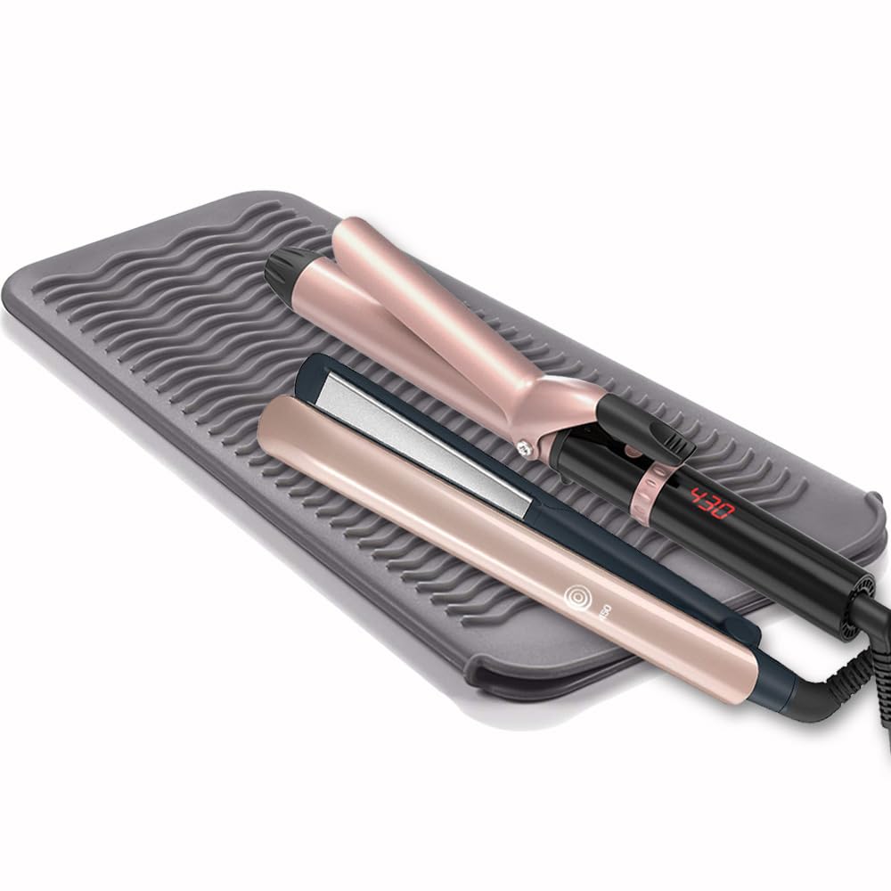 

XINGHWX Hair Iron Pouch Professional Pad for Irons and Portable Travel Silicone Straightener Hair Tool Hair Iron & Storage, Heat-Resistant Curlers, серый