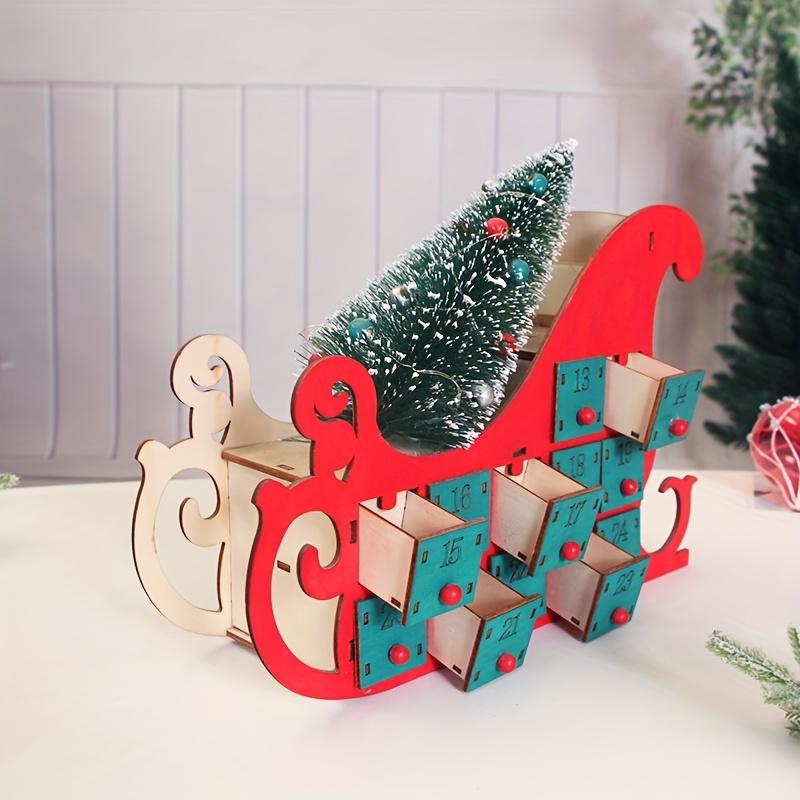 1pc Wooden LED Sleigh Advent Calendar Festive Christmas Countdown Calendar with Snowman, Battery Operated, Winter Wonderland Christmas Decorations