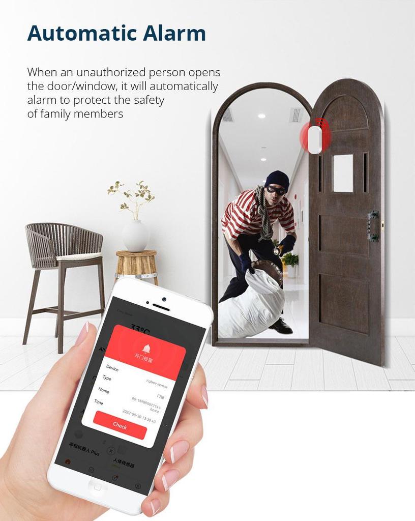 Graffiti Smart Zigbee Door/Window Magnetic Sensor with Remote Alarm & Tuya App Integration
