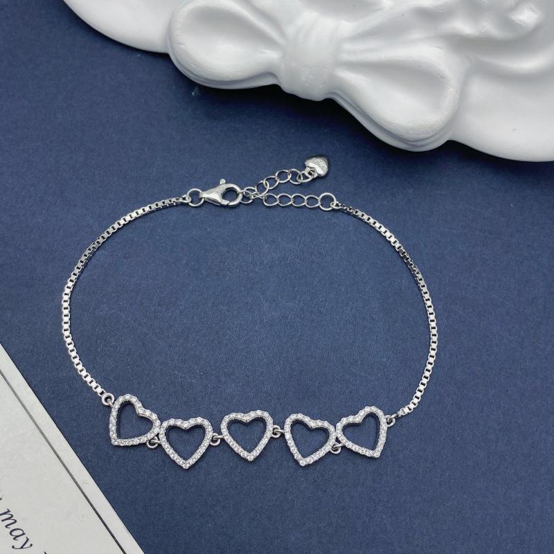 S925 Sterling Silver Zircon Heart Bracelet - Sweet Luxury, High-End Design S925 Silver