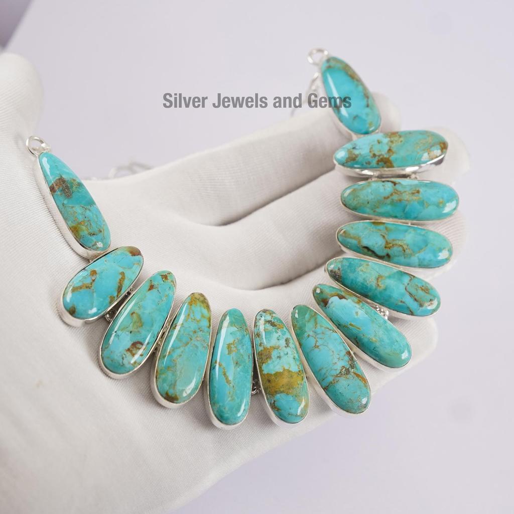 Natural Arizona Turquoise Necklace, Statement Fancy Necklace, 925 Sterling Silver Necklace, Turquoise Wedding Necklace