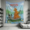 Mamma Mu & Kråkan Cartoon Tapestry, Cow and Crow Fishing Lake Print Wall Hanging, Wall Art Decor for Kids Bedroom