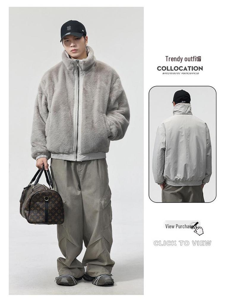 2025 Autumn/Winter Men's Double-Sided Hooded Cotton Jacket - Casual Fashion Workwear Outerwear