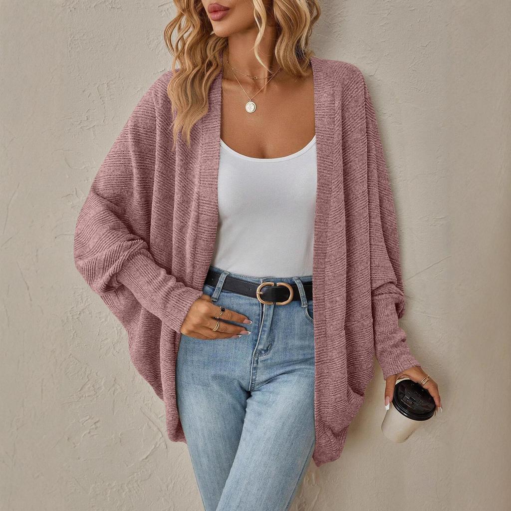 2025 European & American Women's Autumn/Winter Solid Color Mid-Length Knitted Cardigan Sweater