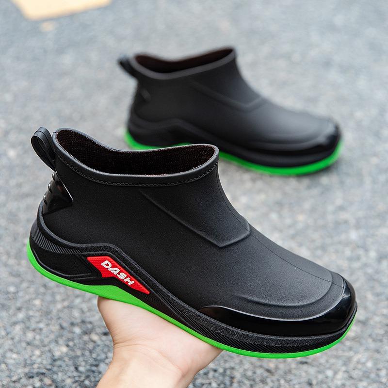 

Мужская удобная износостойкая водонепроницаемая демисезонная обувь для дождя, флисовые теплые рабочие нескользящие резиновые ботинки, короткие, для воды 45