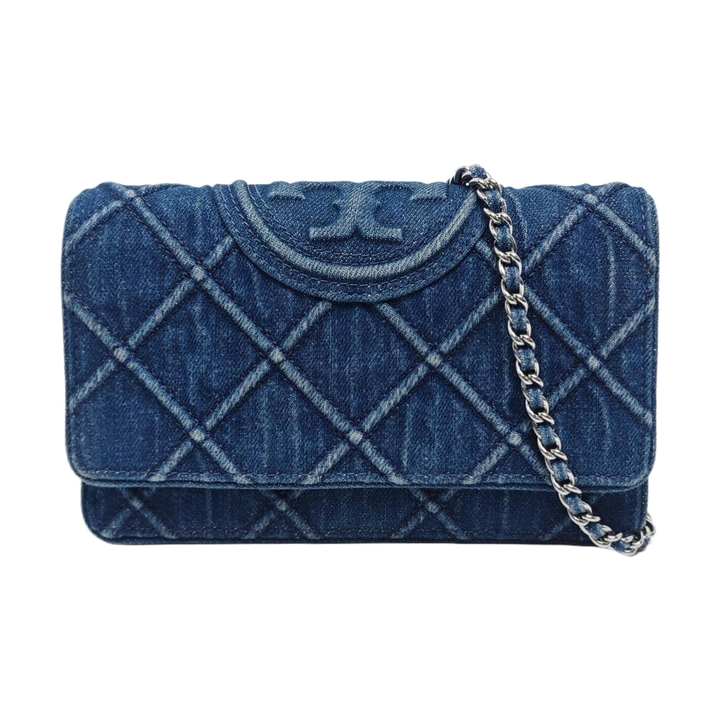 [Pre-Owned] Fleming Magnetic Snap Flap Denim And Napa Leather Shoulder Crossbody Wallet - Very Good #17KSB74 ONE SIZE