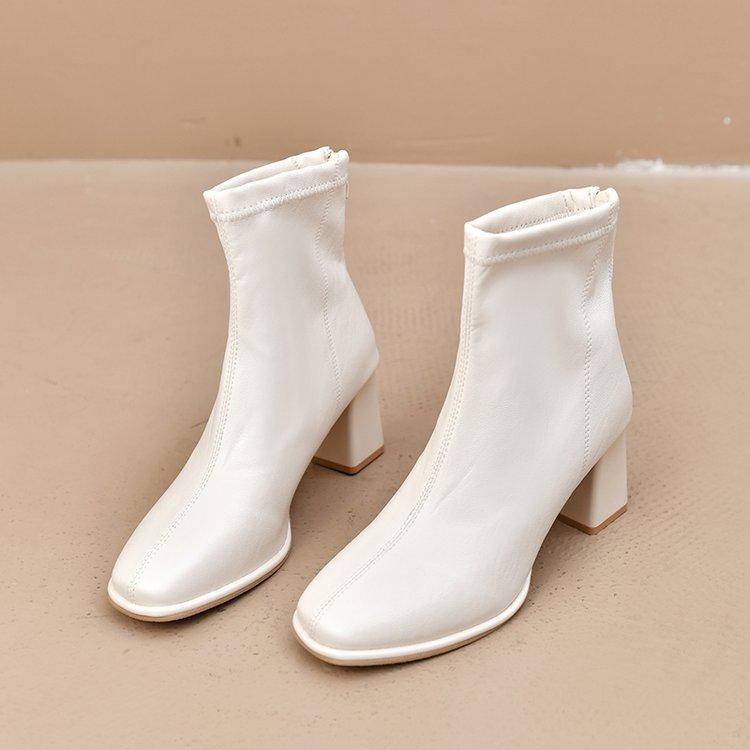 Autumn and Winter Chunky Heeled Boots Female Padded White Skinny Boots High-heeled Korean Small Ankle Boots