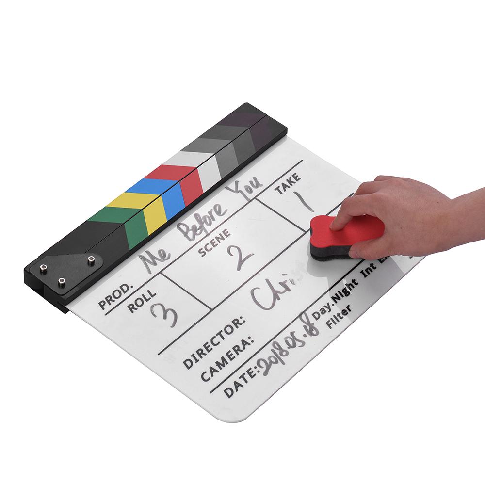 Professional Acrylic Clapboard Dry Erase TV Film Movie Director Cut Action Scene   Board Slate With Marker Pen Eraser
