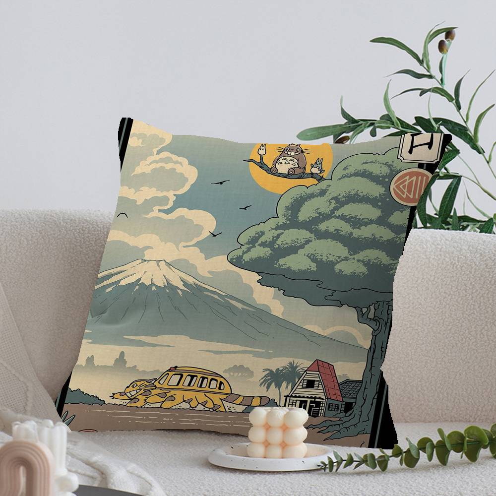 Studio Ghibli Ukiyo-e Collectie Bureaukussen, Kussensloop, Autokussenhoes, 45x45 cm, Lendenkussensloop, Bankkussenhoes