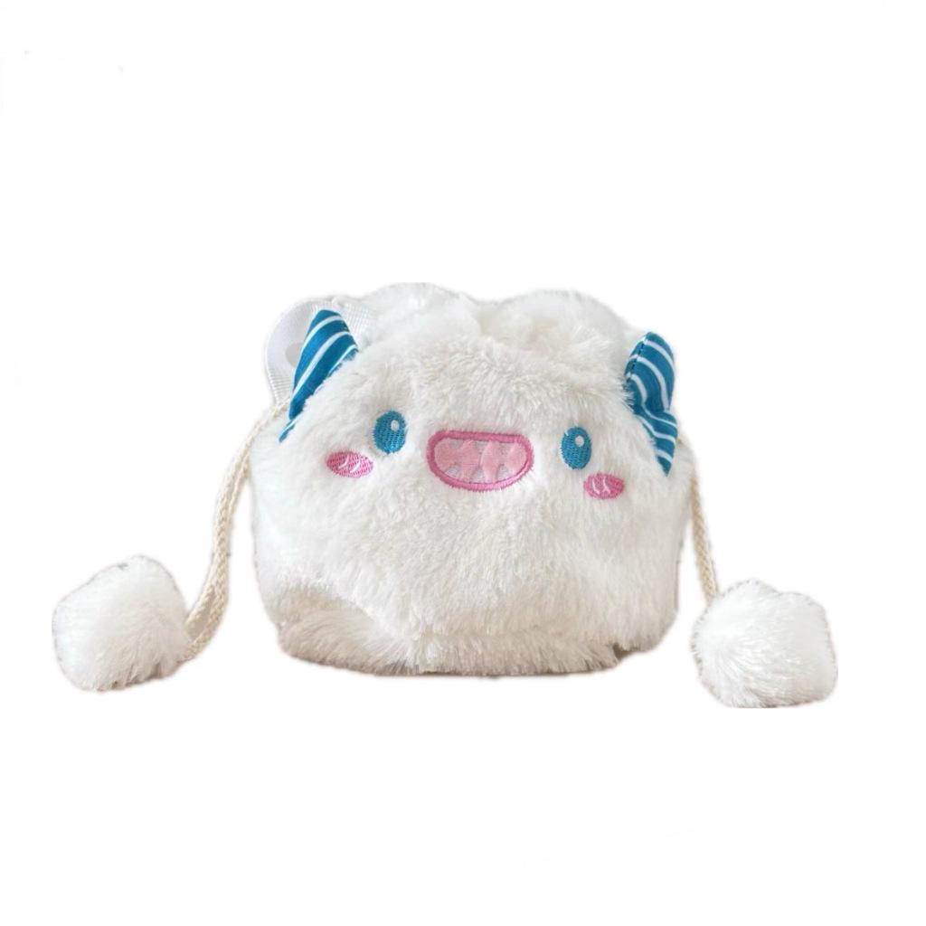 Rozkošný monster pompon stahovací kbelík - Roztomilá plyšová crossbody