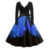Women's Casual V-Neck Long Sleeve Halloween Print Retro Dress