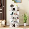 Shoe Rack Rotatable Angle White Finish Round 5 Tiers Stable Base Large Capacity Wooden Shoes Storage Stand Home