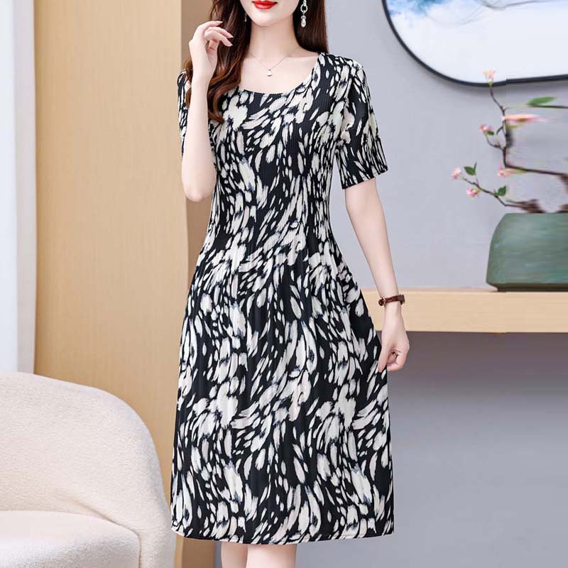 Elegante Chiffon-Kleider für Damen in Übergröße, schmale Kurzarm-Kleider, lange Vintage-Kleider, weibliche Sommerkleidung