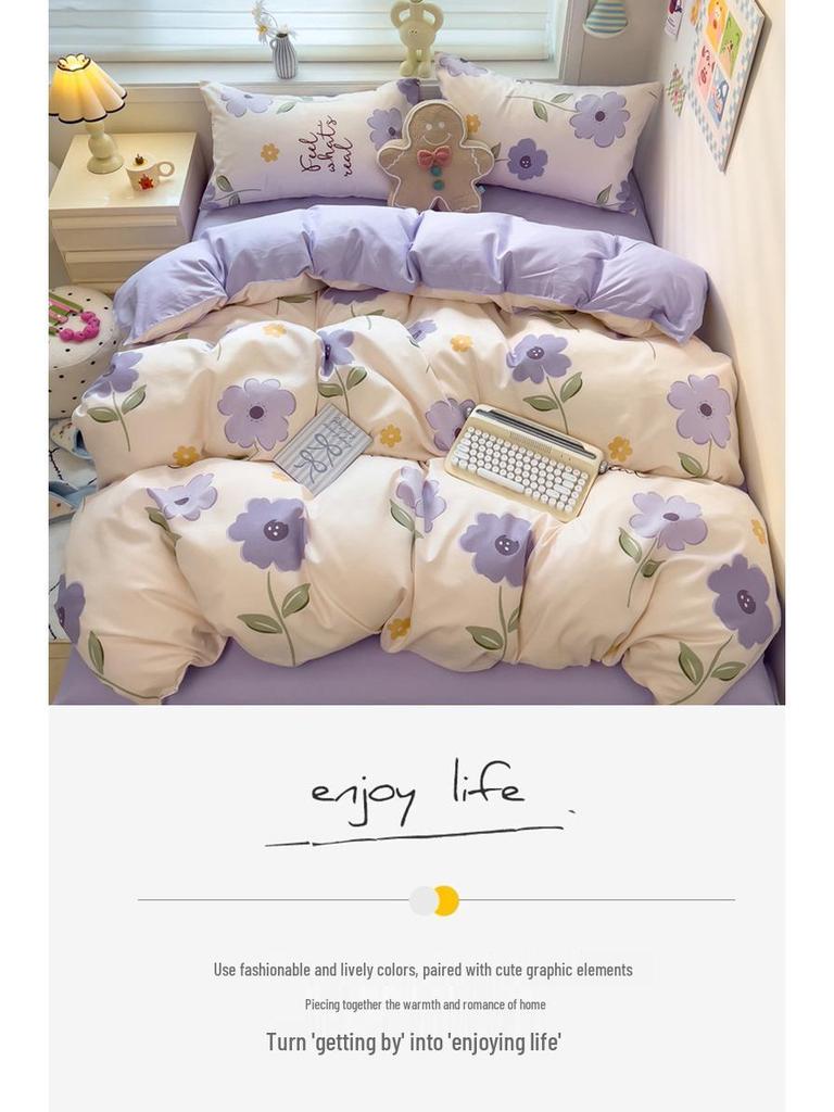 Class A Mother & Baby Fresh Style 4-Piece Brushed Skin-Friendly Washed Cotton Bedding Set