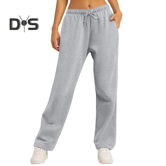 

Женские брюки с высокой талией, прямые, широкие, с карманами, однотонные спортивные брюки стандартного кроя M светло-серый