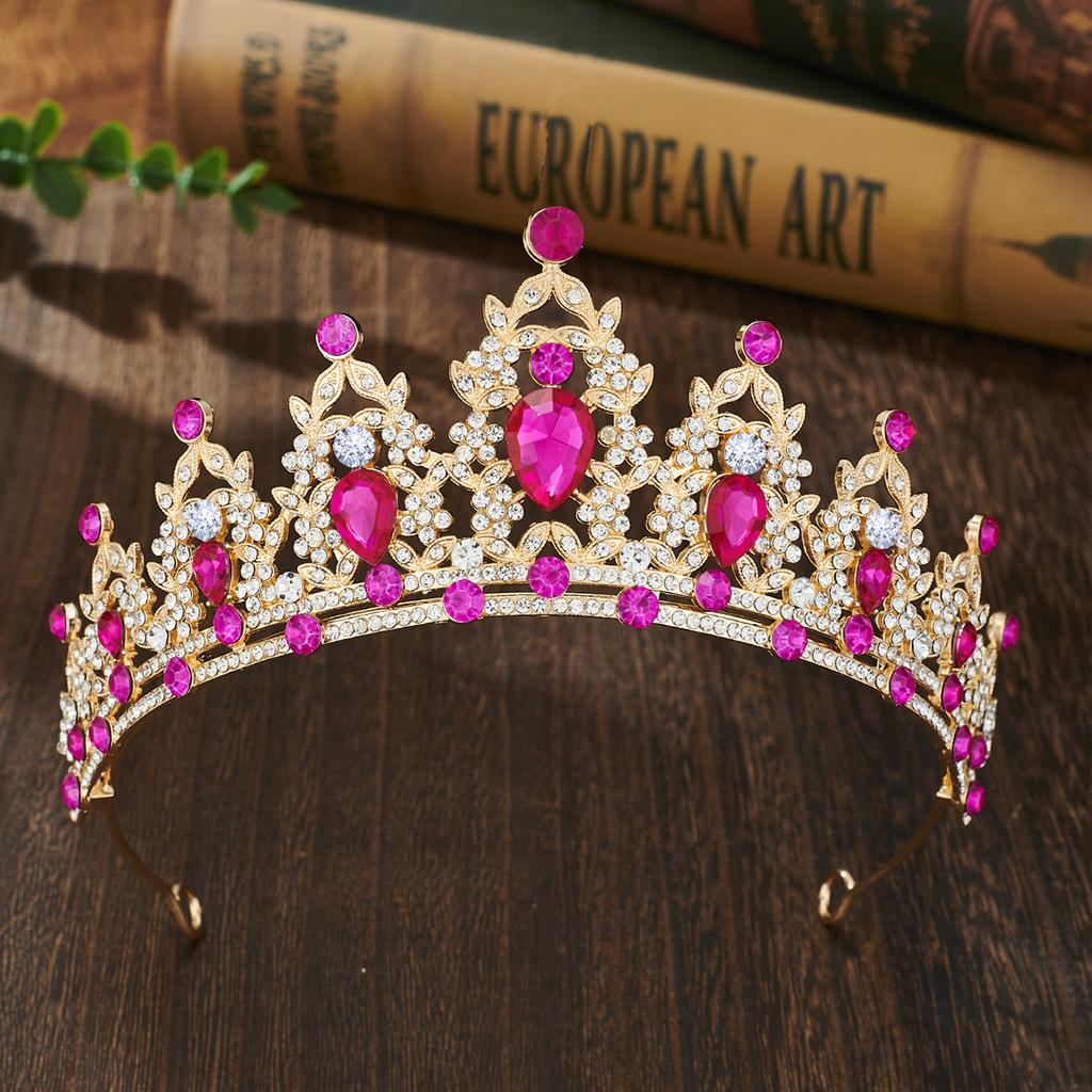 Couronne de mariée européenne et américaine, bandeau en strass coloré, couronne en alliage baroque, accessoires pour robe de mariée, accessoires pour cheveux
