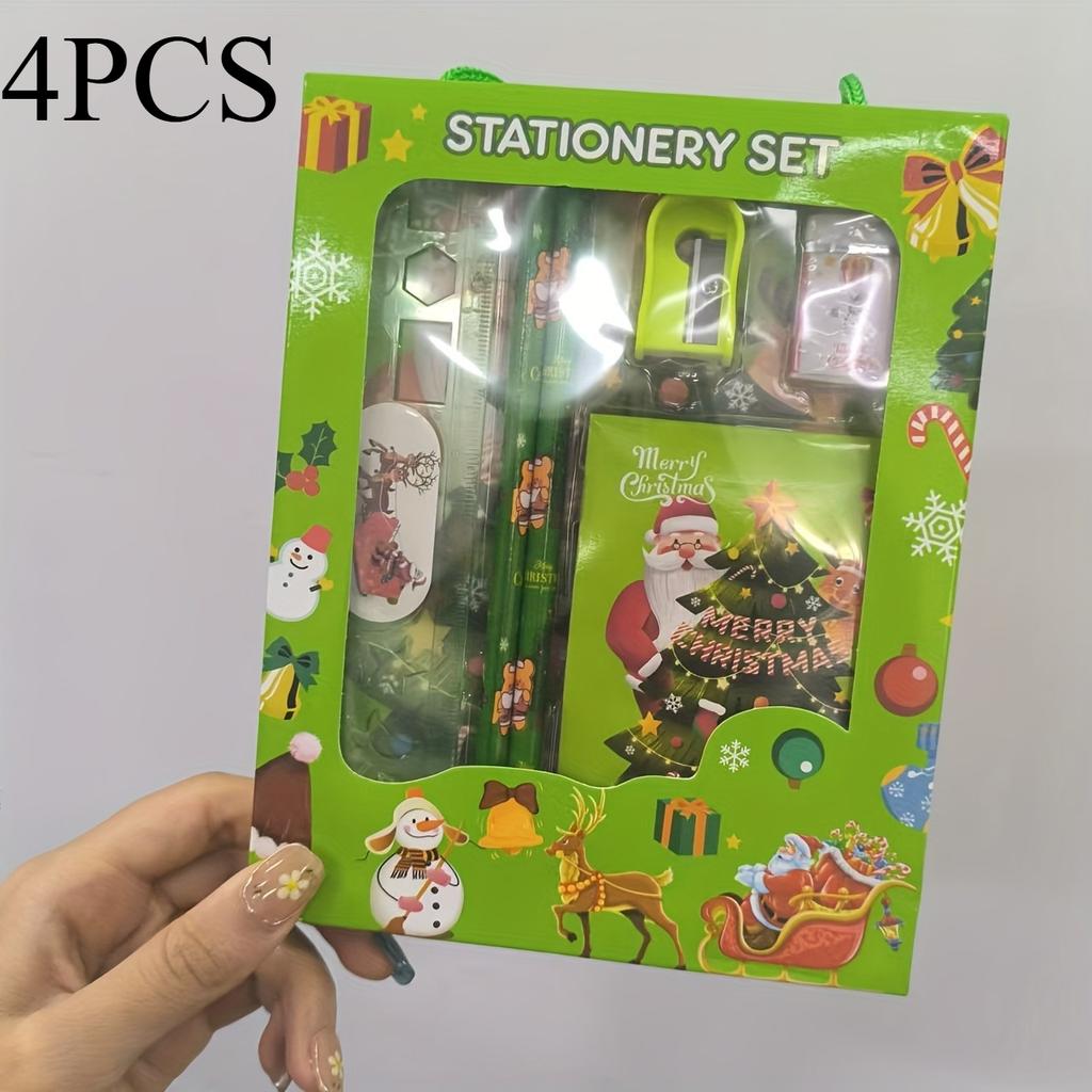 4 Sets/24 Stück Weihnachtliche Schreibwaren-Geschenksets, Tragbare Schulmaterialien für Feiertags-Geschenkaktionen, Wettbewerbspreise, Papier-Material