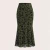 2025 Autumn Dark Green Floral Half-body Fishtail Skirt for Europe America Casual Versatile Outline Graceful Posture