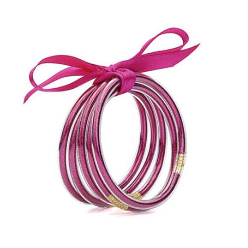 Women's Multi-Layer Silicone Rainbow Glitter Bracelet Set with Bow