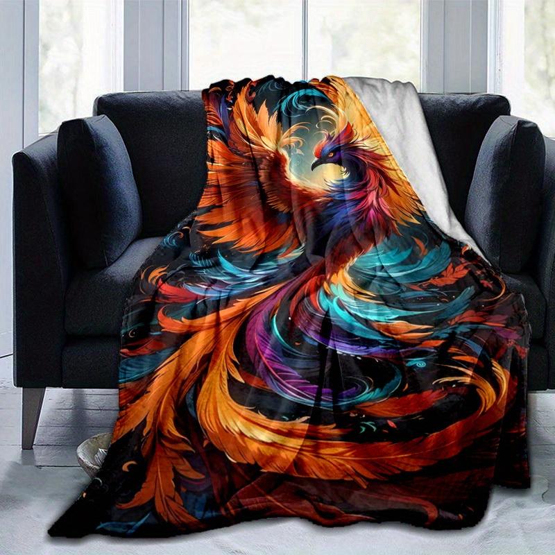 1pc Colorful Phoenix Feather Design Blanket - Home Office Outdoor Gift
