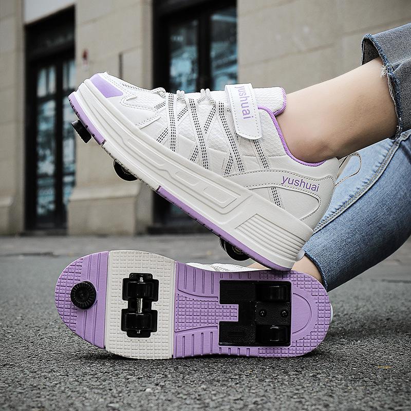 Transformable Double Roller Skates for Kids: Stylish Boys & Girls Wheeled Sneakers