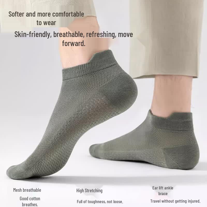 Langsha Men's Pure Cotton Anti-Odor No-Show Socks