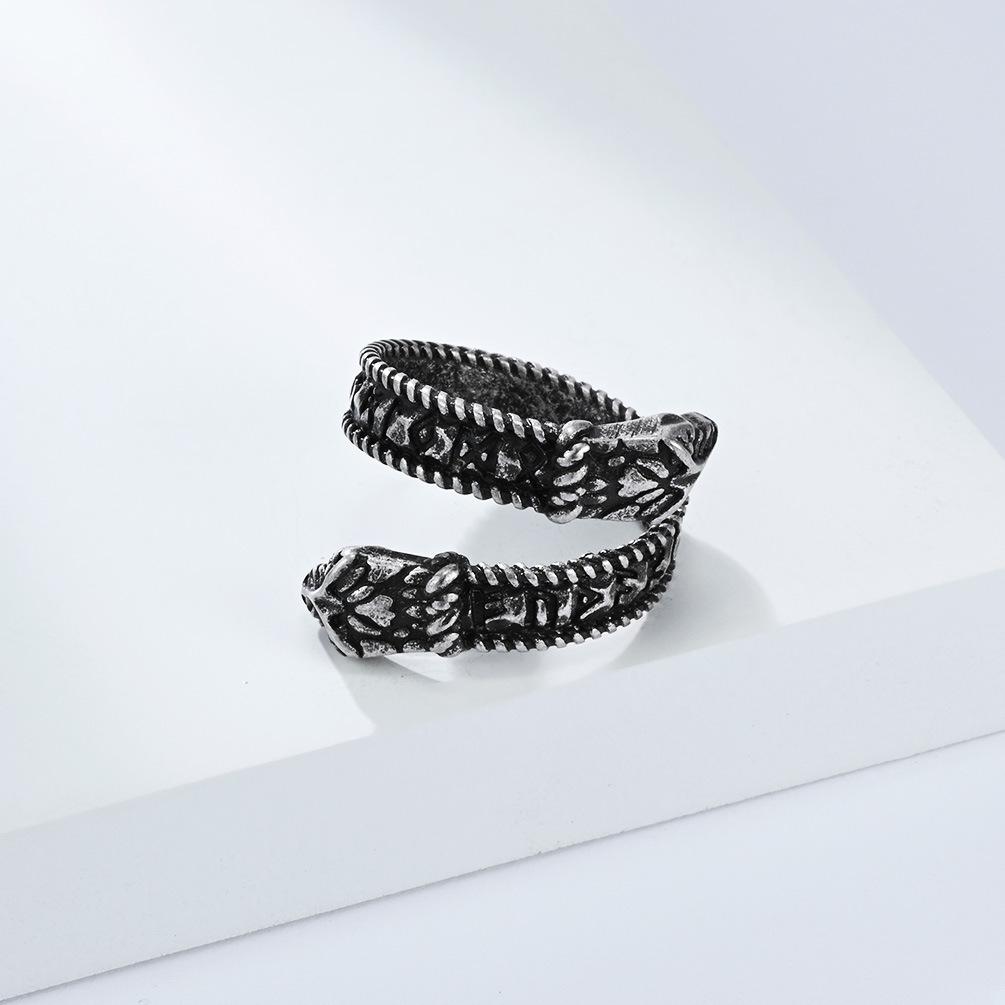 OAHLAN Fashion Jewelry Vintage Viking Rune Double Headed Snake Stainless Steel Ring for Men Gifts