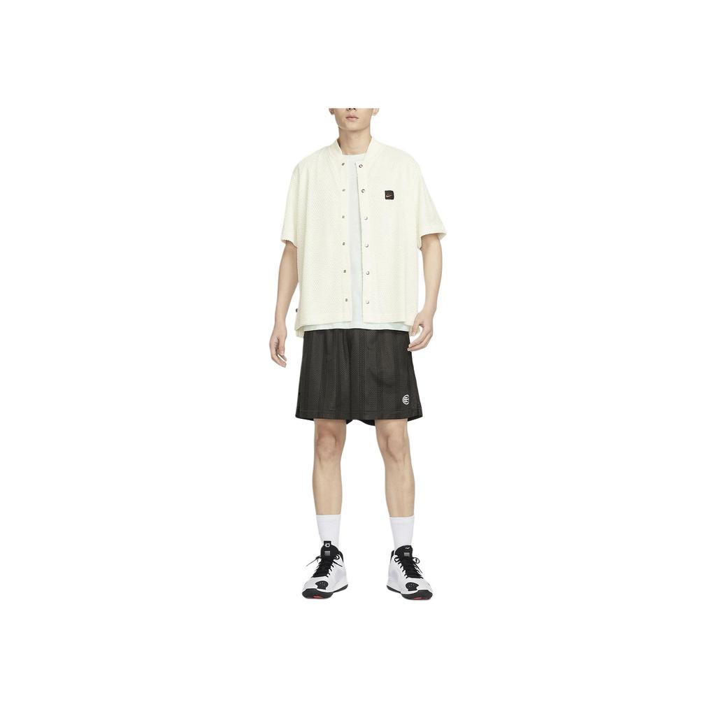 Nike Solid Color Baseball Collar Single-Breasted Loose Short Sleeve Basketball Shirt Men tops Off-White FN3040-133