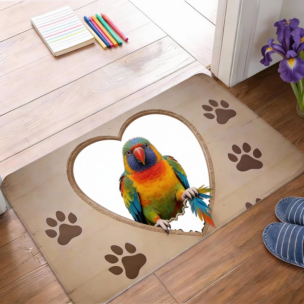 1pc Flannel Floor Mat, Outdoor Indoor Door Mat Souvenir and Holiday Gift, Cute Pomeranian Peeking Heart-Shaped Cardboard Box