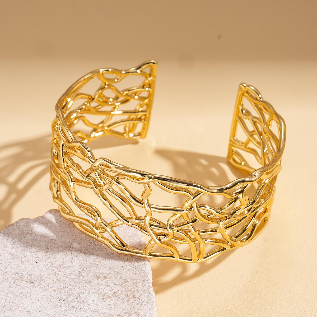 Металлический открытый браслет с витым плетением, покрытый настоящим 18-каратным золотом, модный браслет с характером