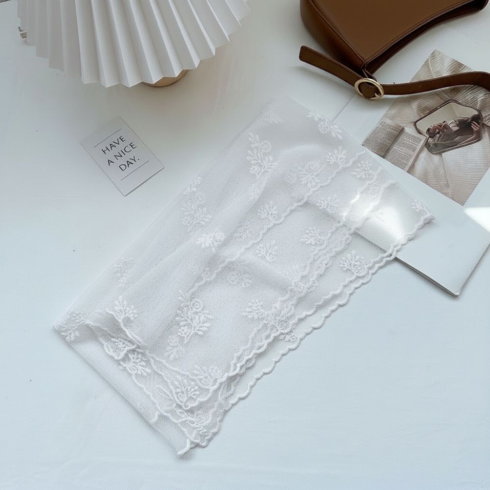Versatile Retro Women's Lace Scarf Long Korean Version Sunscreen Shawl Solid Color Floating Embroidery Flower Female Headscarf
