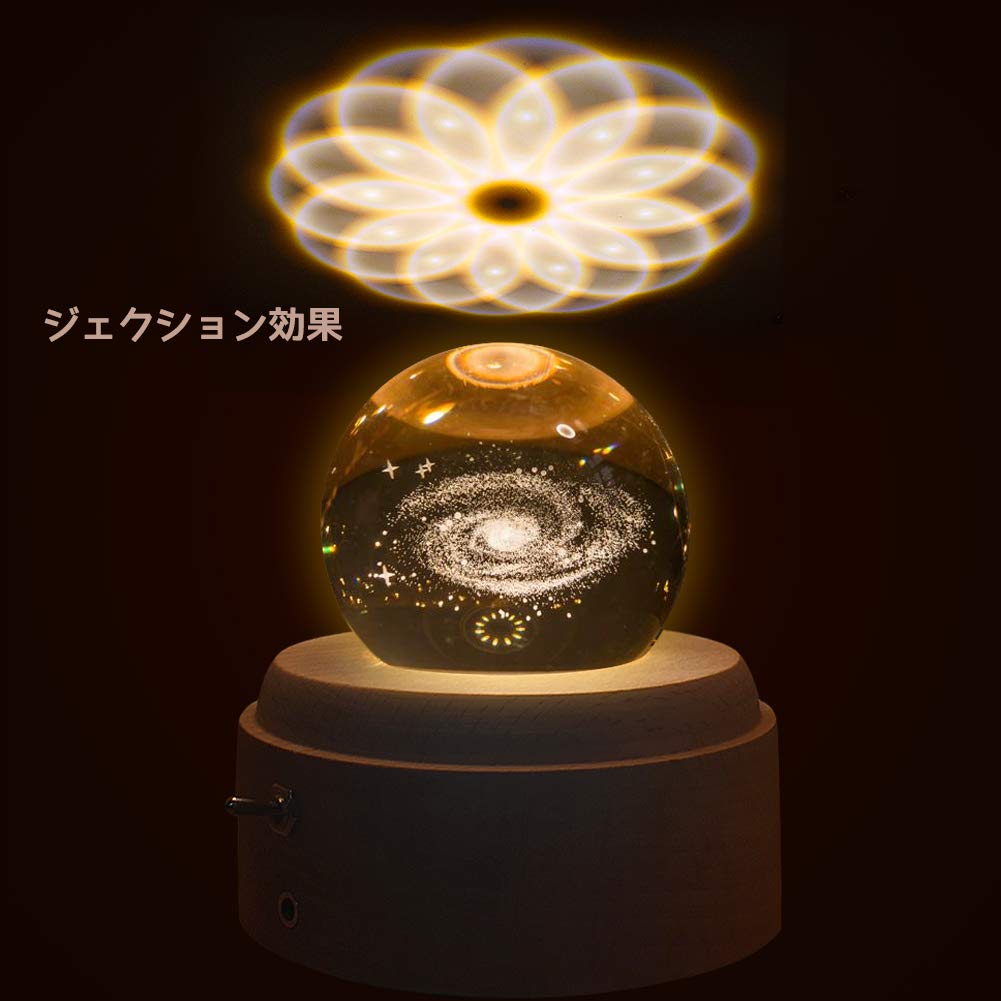 Mozalida Music Snow Moon Crystal Ambient Bedside LED USB Projection Stylish Wooden Home Wedding Graduation Soothing Projection Kimi wo Nosete Box,