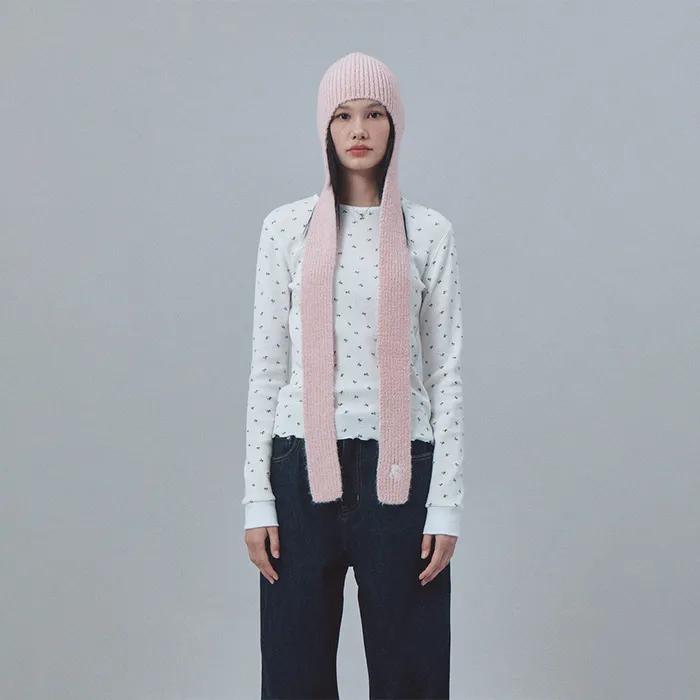 HAIRY SCARF BEANIE (PINK)