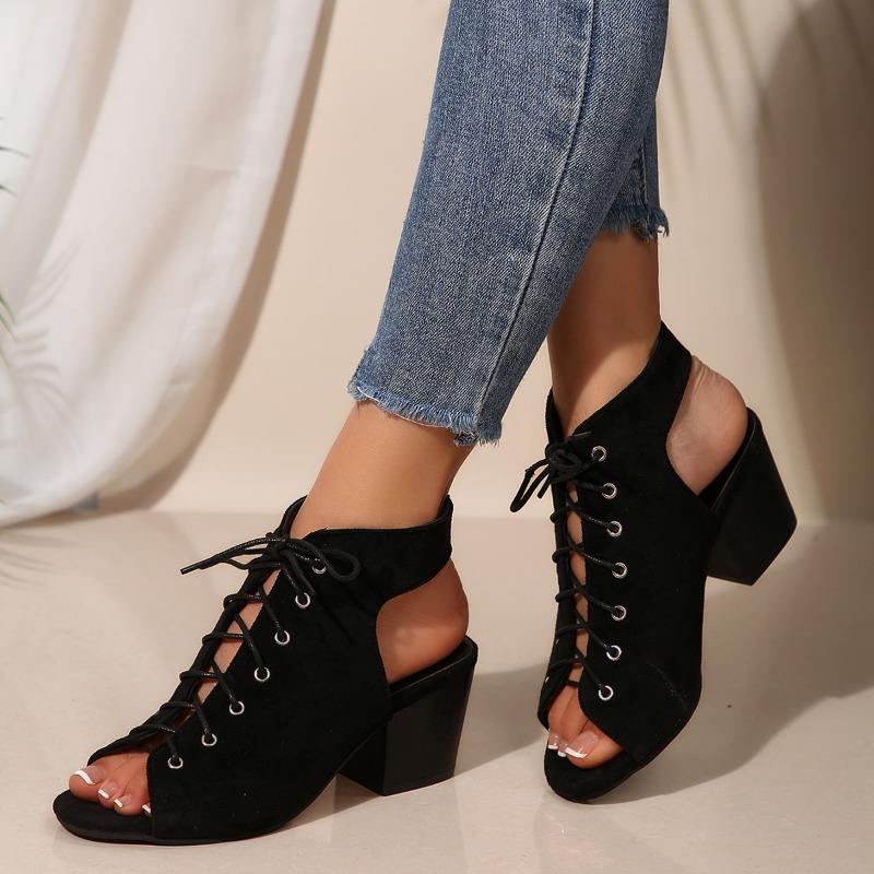 Fashion Girl Thick High Heels Sandals Woman 2025 Summer New Modern Dance High Top Sandals Fashionable Sexy Black Suede Women's Shoes