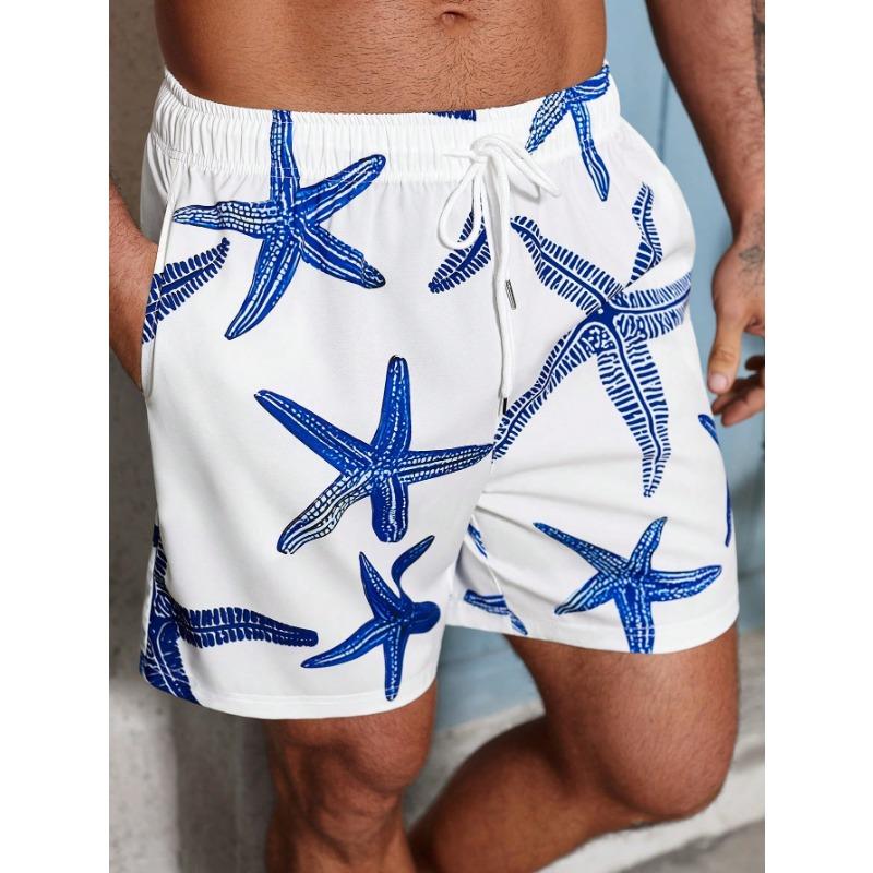 Summer New 3d Starfish Print Men's Street Hip Hop Casual Shorts Men's Summer Swim Shorts Drawstring Casual Shorts