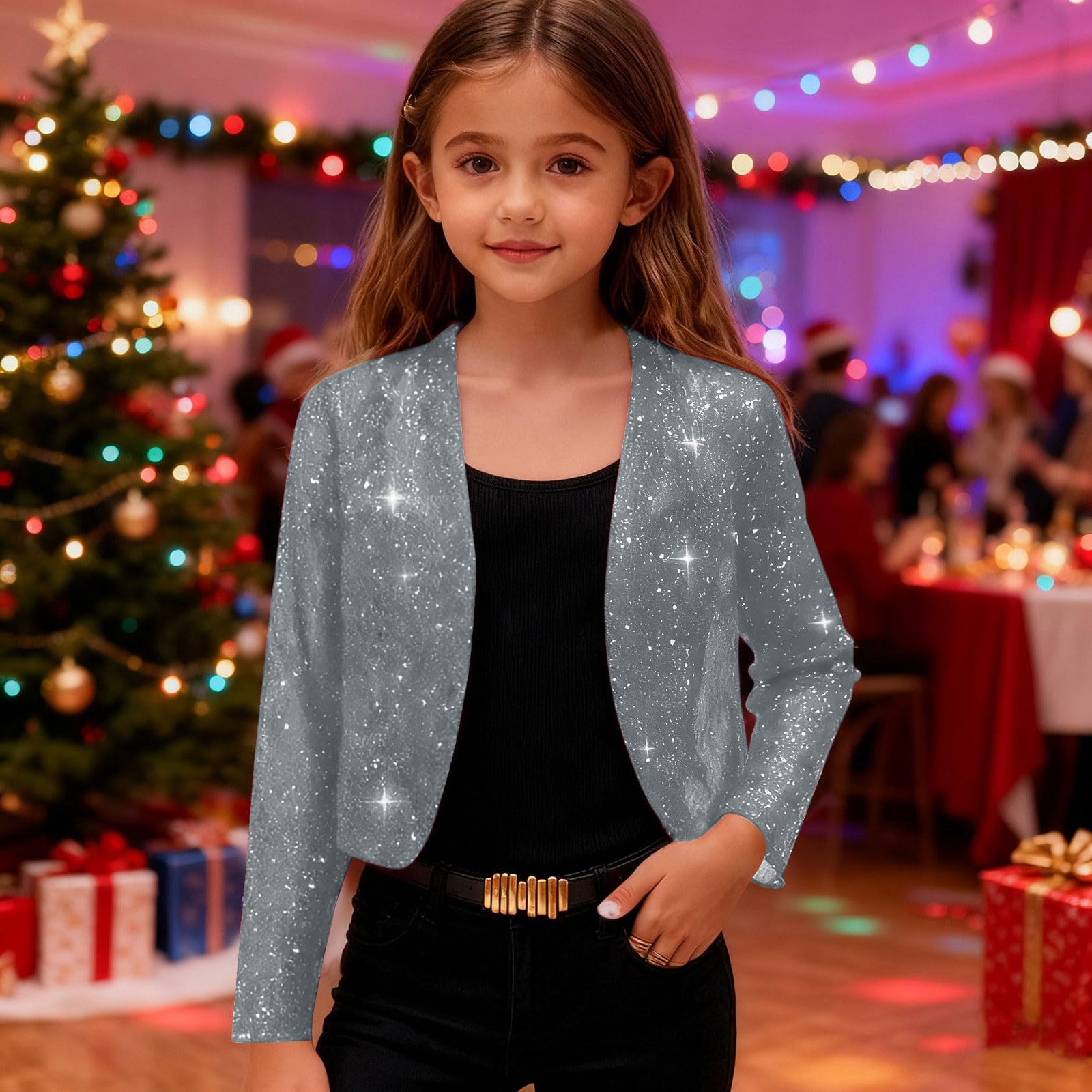 

Children s -Printed Long-Sleeve Shawl-Collar Cardigan Dress Casual Short Jacket 140