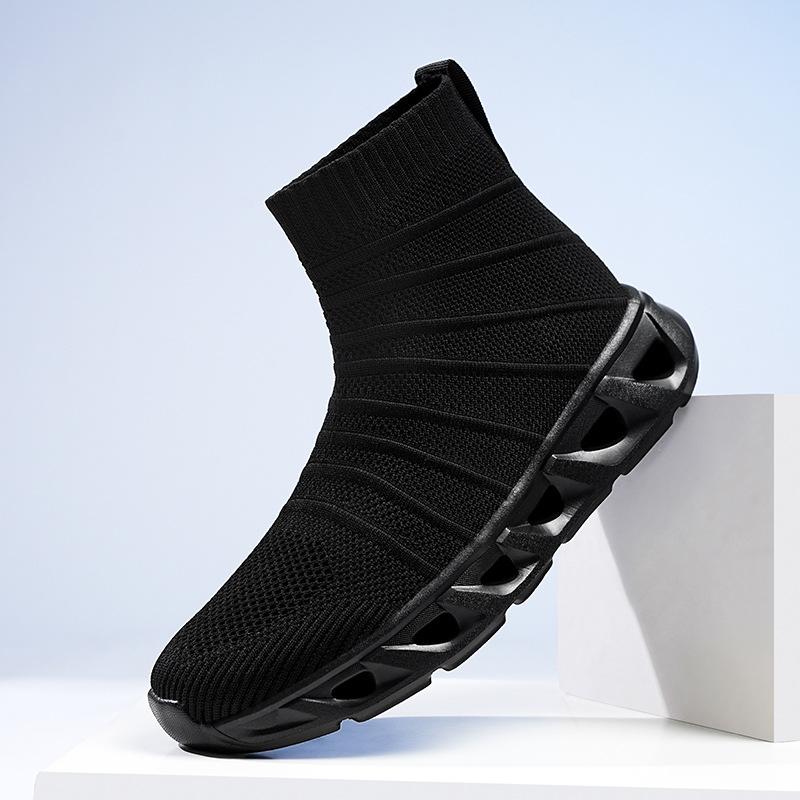 New high-top socks, shoes, fly-woven sports shoes, casual thick soles to increase the size of running shoes